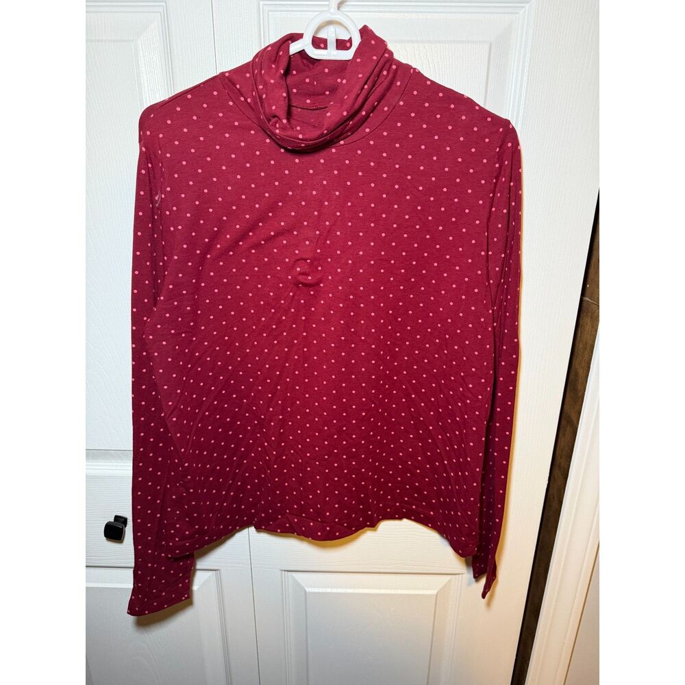 Lands’ End Women’s XL 18 Burgundy Pink Polka Dot Turtleneck Top 1810